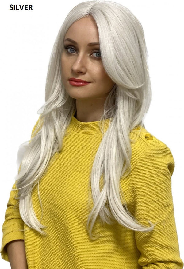 Peruca lunga Amiya, carare realista, culoare Silver