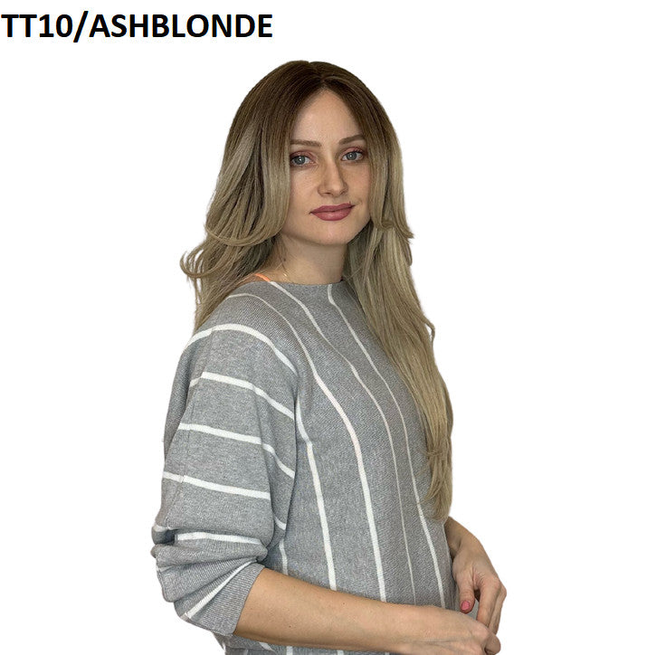Peruca lunga Amiya, carare realista, culoare TT10/ASHBLONDE