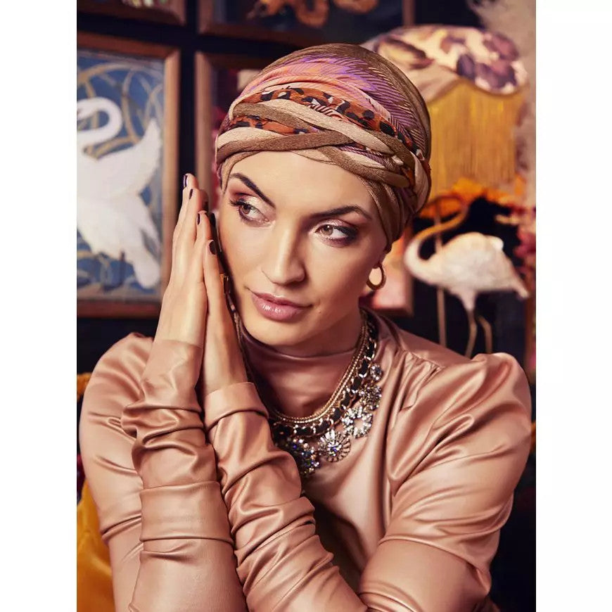 Turban BOHO Scarlett Set print 837 CARAMEL & BOHEMIAN MIX