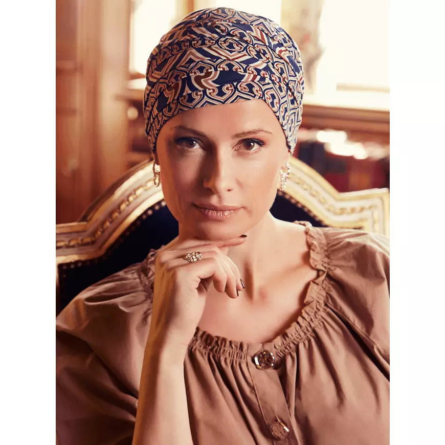 Turban Shanti BICOLOR 881 ENDLESS SHAPES OF BLUE - BAMBUS